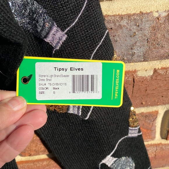 TIPSY ELVES SMALL WOMEN'S CHRISTMAS LIGHT STRAND SEQUIN SWEATER DRESS BLACK KNIT - Picture 5 of 8